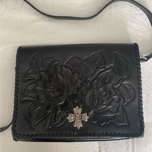 Patricia Nash black tooled leather crossbody. Like new used once!